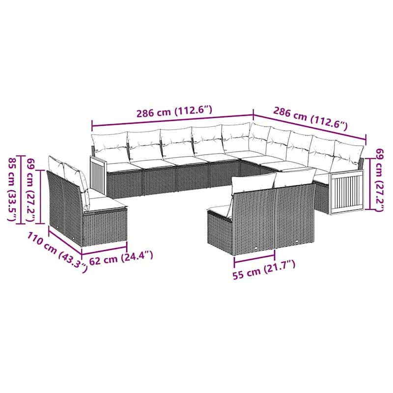 vidaXL Patio Sofa Set with Cushions Outdoor Conversation Furniture Poly Rattan