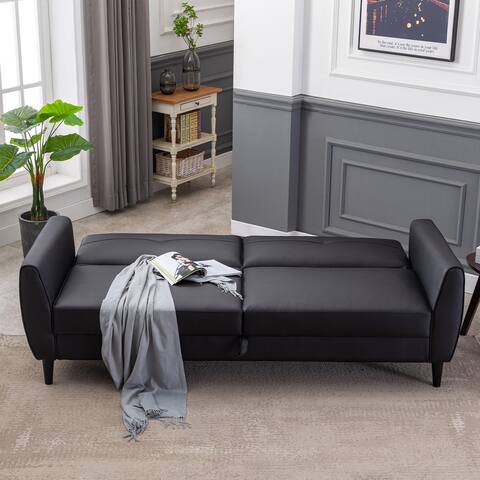 PU Leather Folding Futon Sofa Bed with Storage Box