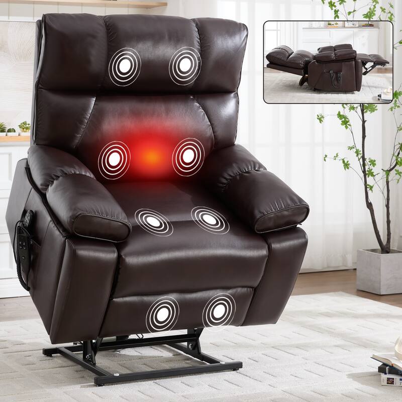 Power Lift Recliner Chair with Heat & Massage, Dual Motor Infinite Position Electric Recliner with Cup Holders & Remote Controls