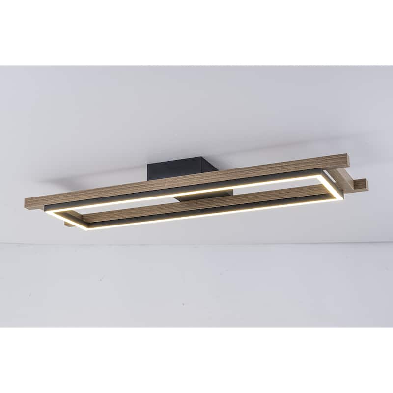 Integrated LED Rectangle Wood Semi Flush Mount Ceiling Light for Hallway Foyer - 1-light 27.6"