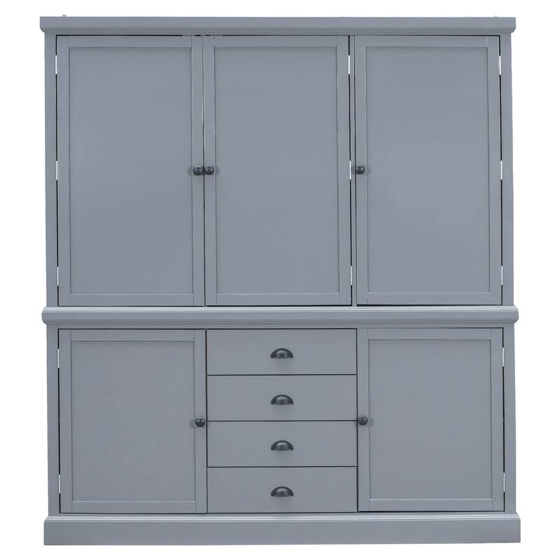 Roomfitters Kitchen Pantry Organizers and Storage Kitchen Cabinet, Hutch with Microwave Stand, 4 Drawers, Spice Racks