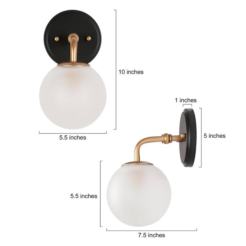 Malryn Modern 1-Light Glass Bathroom Vanity Light Gold Black Wall Sconce