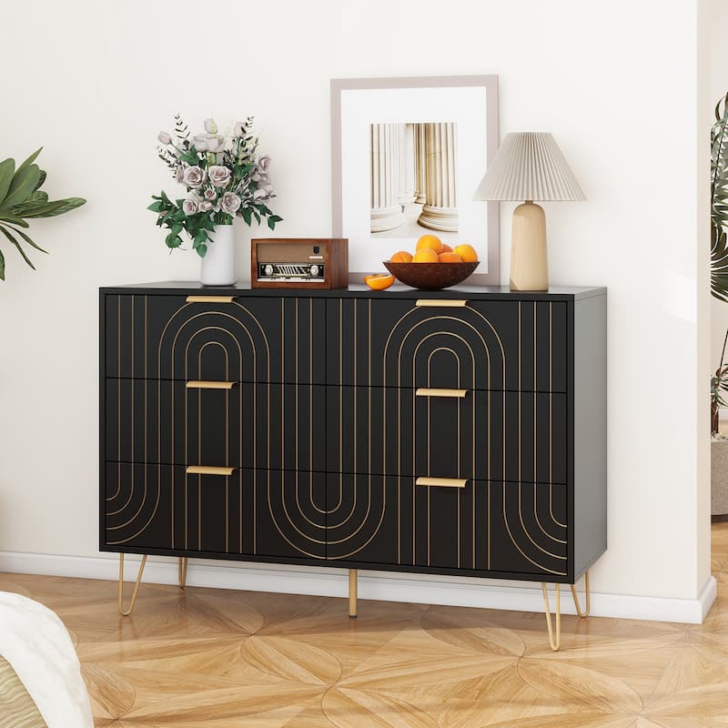 Coffee Bar Cabinet Drawer Cabinet with Metal Legs, Chest of Drawers Clothes Organizer Cupboard with Metal Handles
