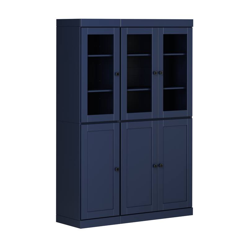 Palace Imports 100% Solid Wood 48.5" Pantry Cabinet with Clear Glass, Shaker Doors, 2-Drawers and Adjustable Shelves