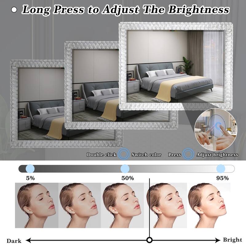 LED Crystal Mirror Light With Dimmable Lights for Living Room Kitchen Bedroom Dining Room