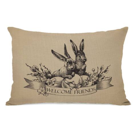 Welcome Friends Vintage Bunnies - Tan 14x20 Pillow by OBC