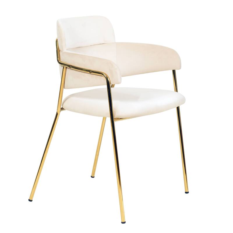 LeisureMod Axis Mid-Century Modern Upholstered Dining Chair with Curved Open-Back Design and Gold Steel Legs for Home & Kitchen - Beige