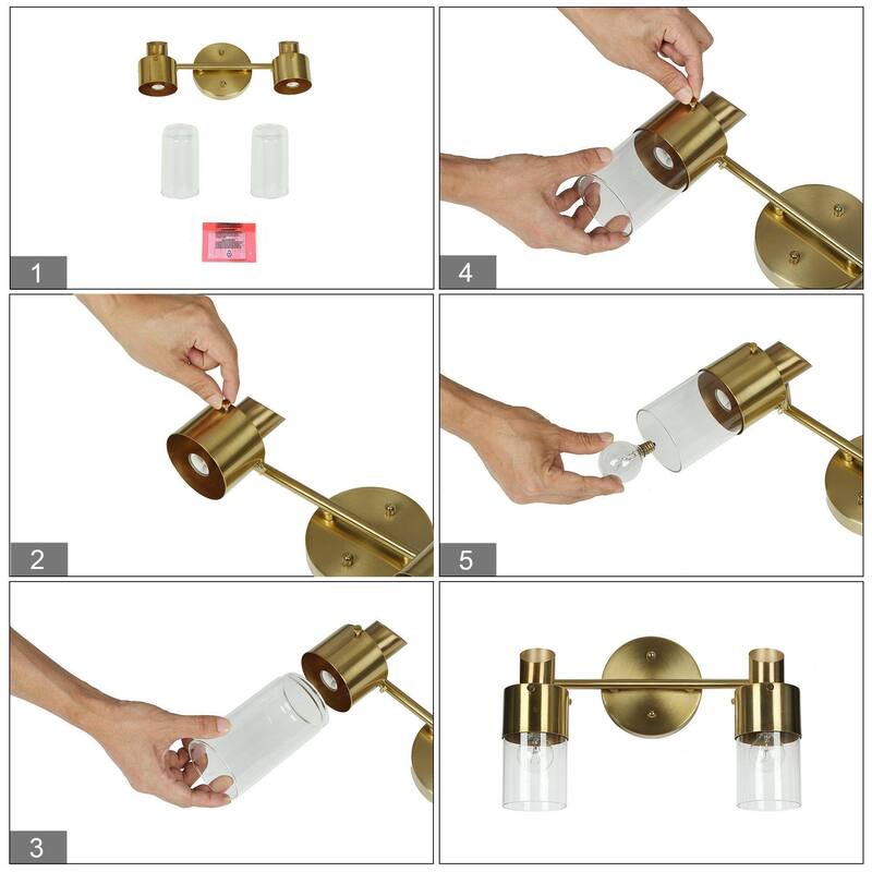 Modern 2/3-Light Dimmable Gold Bathroom Vanity Light Cylinder Glass Wall Sconces