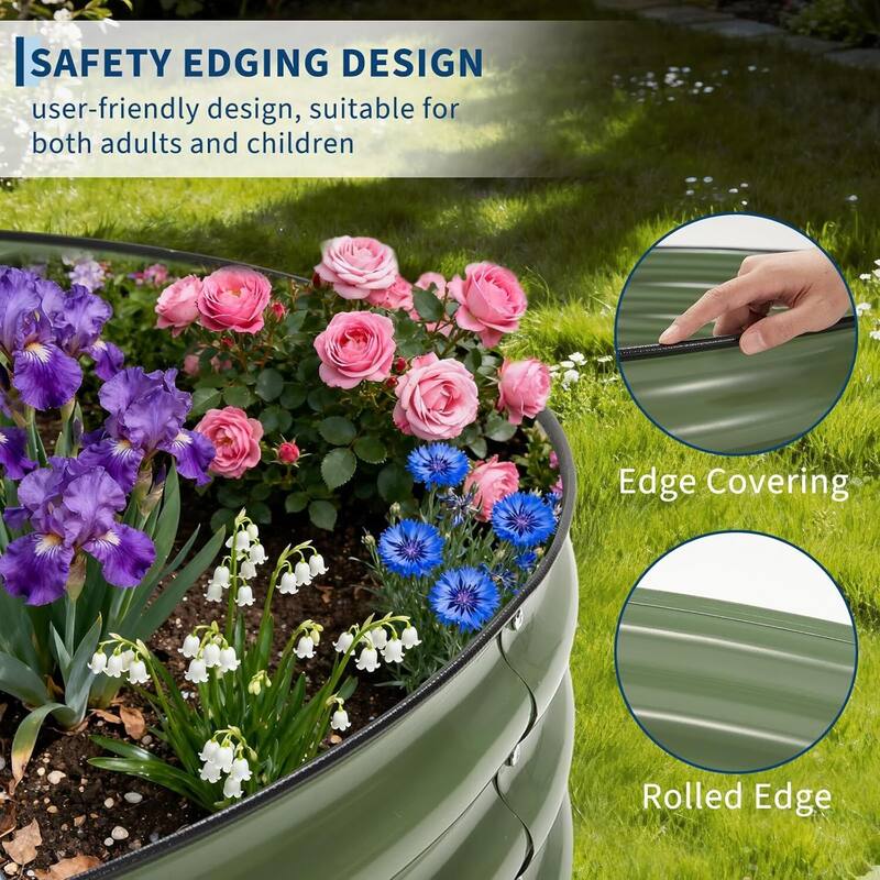 4X4x1Ft Round Galvanized Raised Garden Bed, Planter Box Kit for Vegetables, Flowers, Herbs & Fruits
