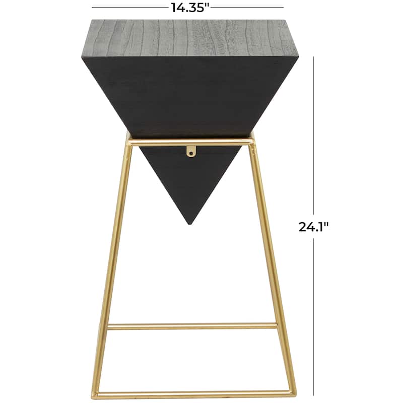 Wood Geometric Inverted Pyramid Accent Table with Black Metal Stand - White or Black - Roche River Decor