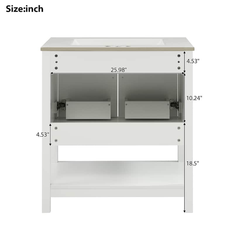 30-Inch Bathroom Vanity with Ceramic Sink and Versatile Storage