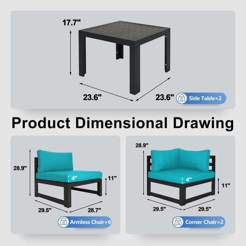 FINCATI Aluminum Outdoor Patio Furniture Conversation Sectional Sofa Set