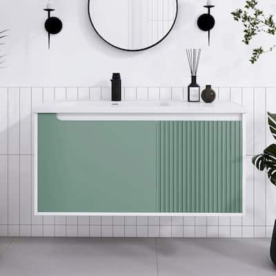 32/36/40 inch Wall Mounted Bathroom Vanity Set in Mint Green with Integrated Ceramic Sink