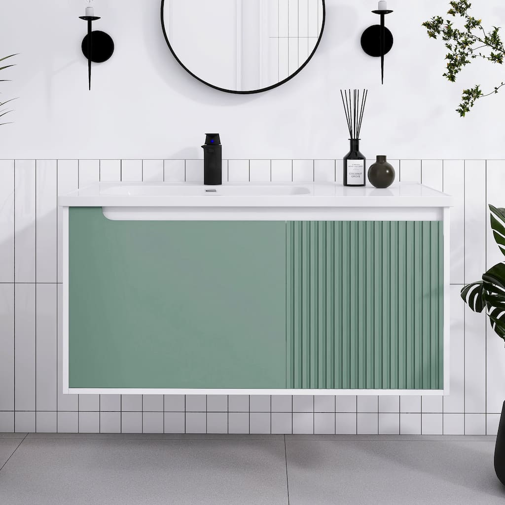 32/36/40 inch Wall Mounted Bathroom Vanity Set in Mint Green with Integrated Ceramic Sink