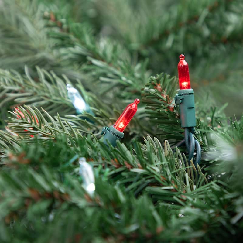 100-Count Red and White LED Mini Christmas Lights Set 33 ft Green Wire - 33'