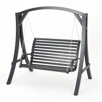 Wood Swinging Loveseat with Chains and Beam for Outdoor Relaxation