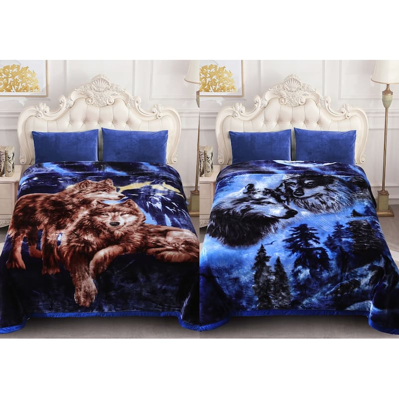 2 Ply A&B Printed Raschel Bed Blanket 85" x 95"-10 Pounds