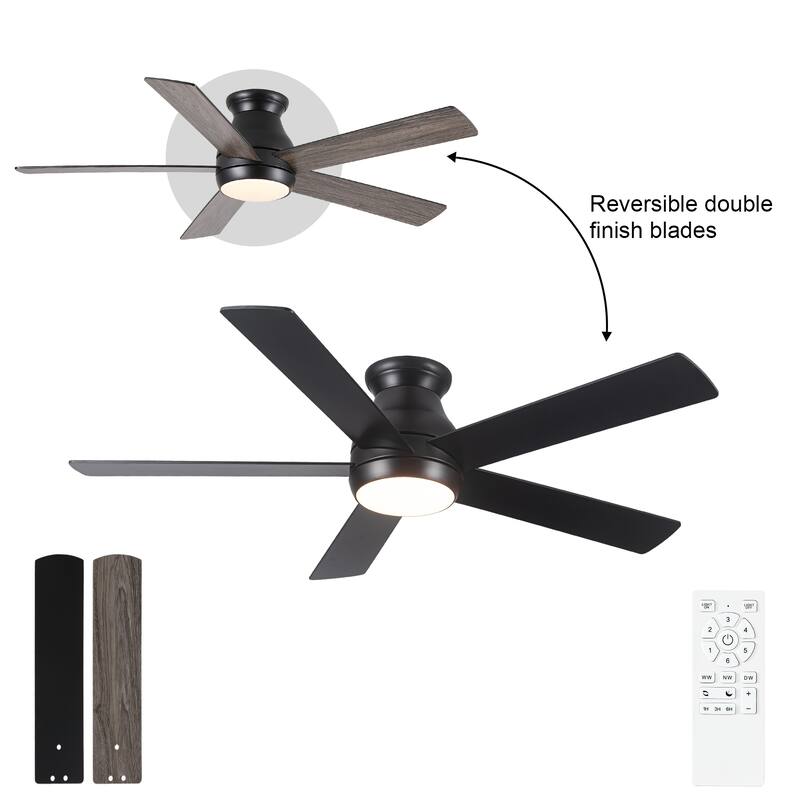 YUHAO AeroLite 48 in. Indoor White Low Profile Standard Ceiling Fan with Bright White Integrated LED Light Kit, Remote Included - Aerolite Ⅱ 52 Inches - Black