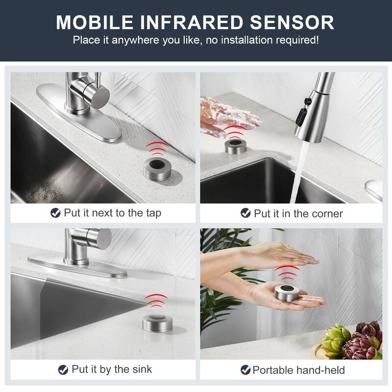 WOWOW Single Handle Pull Down Sprayer Kitchen Faucet with Mobile Sensor