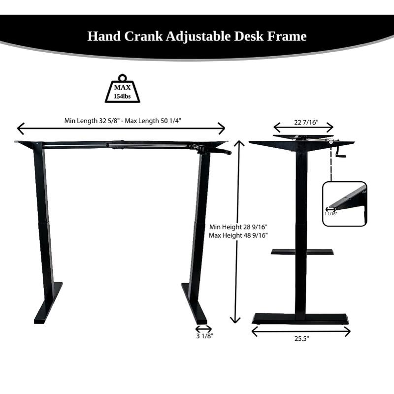 ErgoMax Black Height Adjustable Crank Desk Frame, Tabletop Not Included, 48.56 Inch Max Height