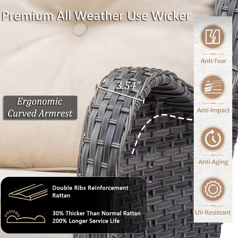 8 Piece Outdoor Wicker Patio Furniture Conversation Chair and Ottoman Set