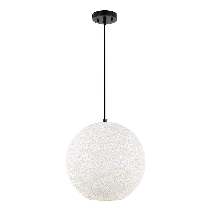 Louisa 1-Light Bohemian Minimalist Iron/Rope Woven Globe LED Pendant, White/Black by JONATHAN Y