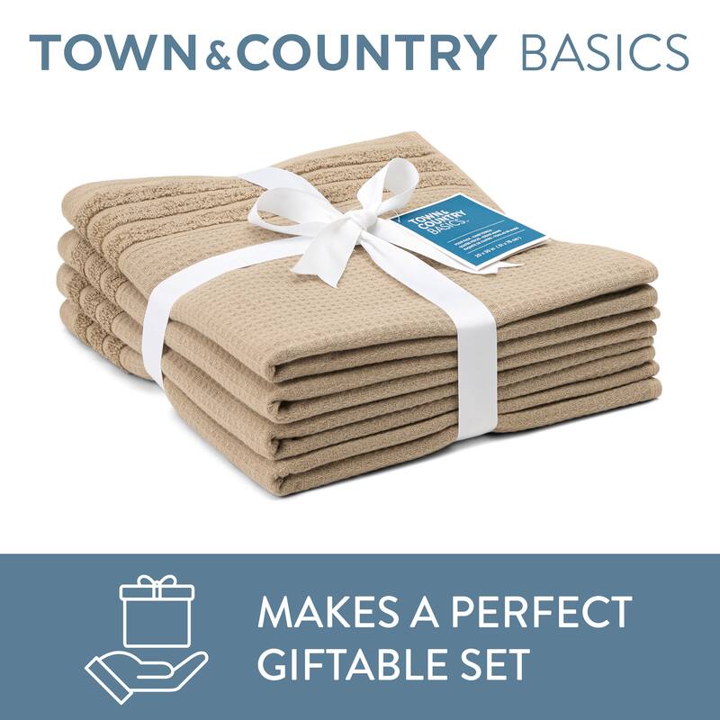 TOWN & COUNTRY BASICS 4-Piece Waffle Woven Terry Stripe Hand Towel Set, - 20"x30"