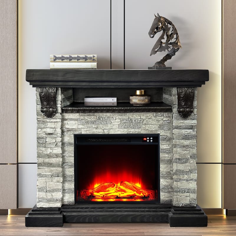45" Electric Fireplace MGO Mantel with Faux Brick, 23" Firebox Insert and Remote Control Included - Grey