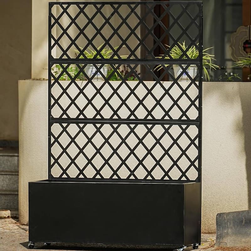 71"x46"x16" Galvanized Steel Raised Garden Bed with Trellis & Privacy Screen - N/A - Black