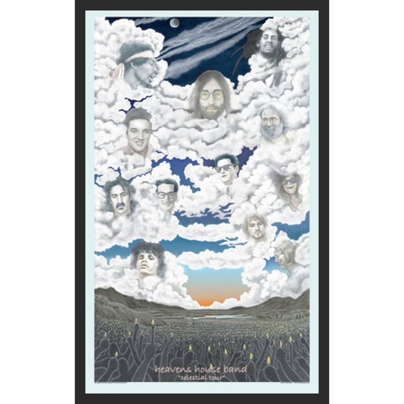 Heaven House Band Lennon, Hendrix, Morrison, Zappa, Cobain Framed Art Poster - 24 x 36 Inch