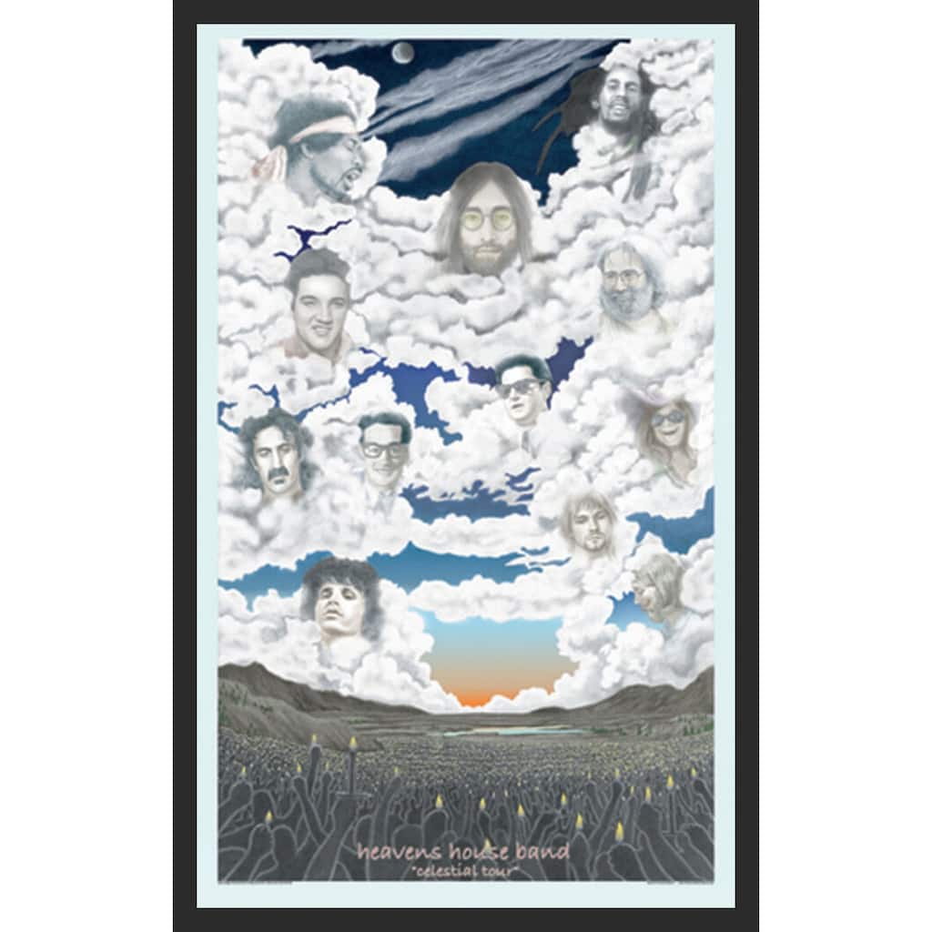Heaven House Band Lennon, Hendrix, Morrison, Zappa, Cobain Framed Art Poster - 24 x 36 Inch