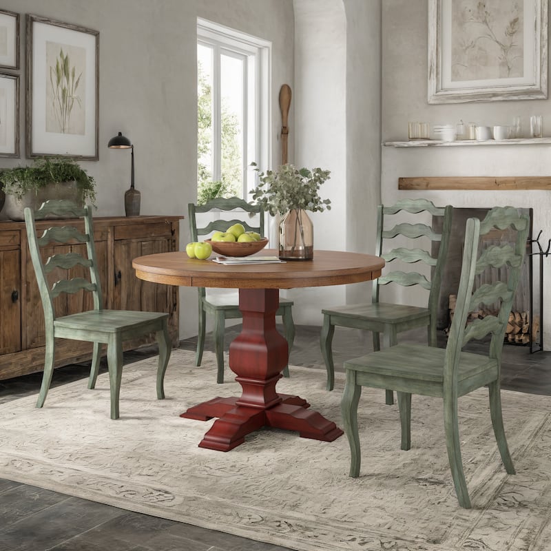 Ronda 45" Round Solid Wood Top Dining Set with French Ladder Back Chairs