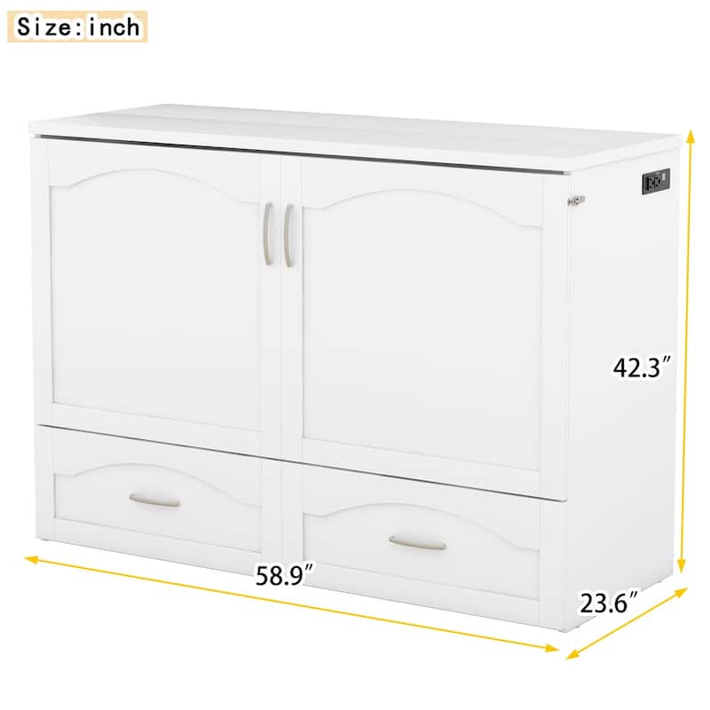 Queen/Full Size Murphy Bed with drawer and a set of Sockets & USB Ports