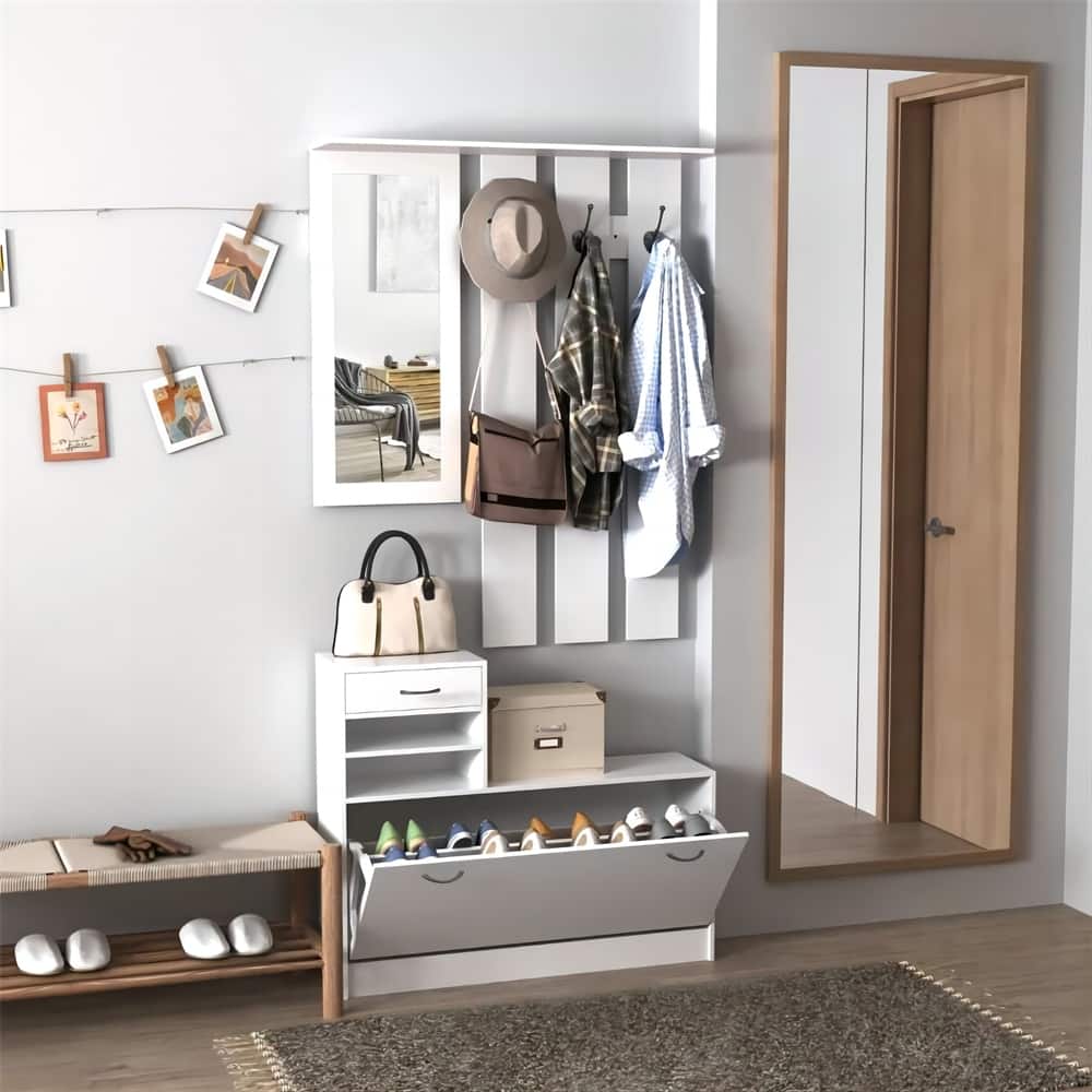 Combination Model Gate Cabinet with Shoe Cabinet, Hang Shelf, Mirror