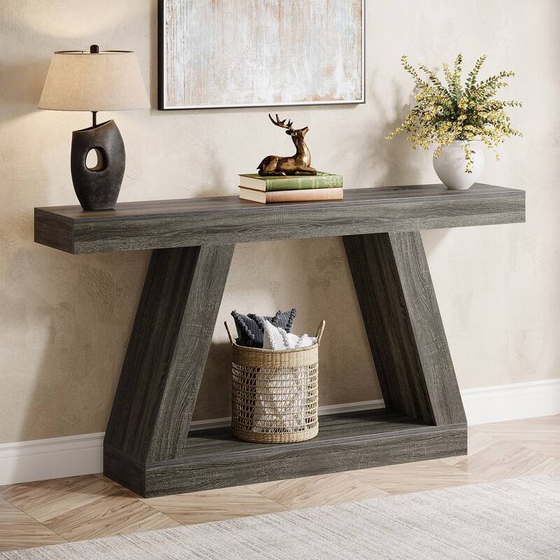 55 Inches Farmhouse Entryway Console Table with Storage