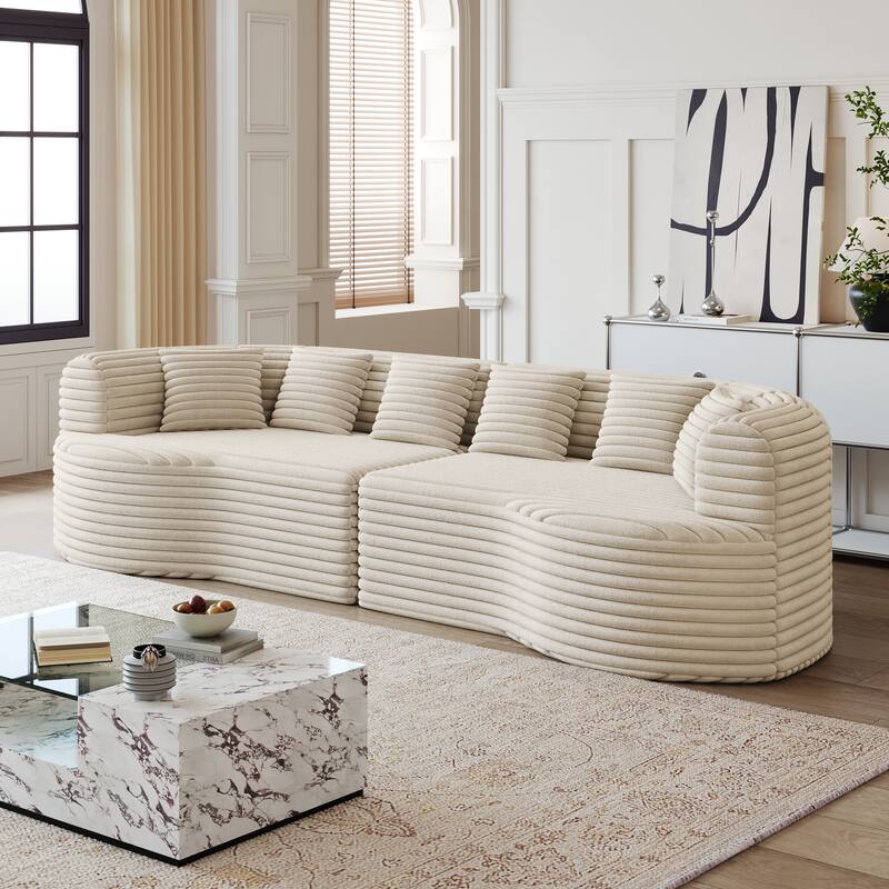 Oversized Modular Curved Sectional Sofa, Comfy Corduroy Upholstered Boneless Cloud Sofa, Memory Foam Floor Sofa with 6 Pillows