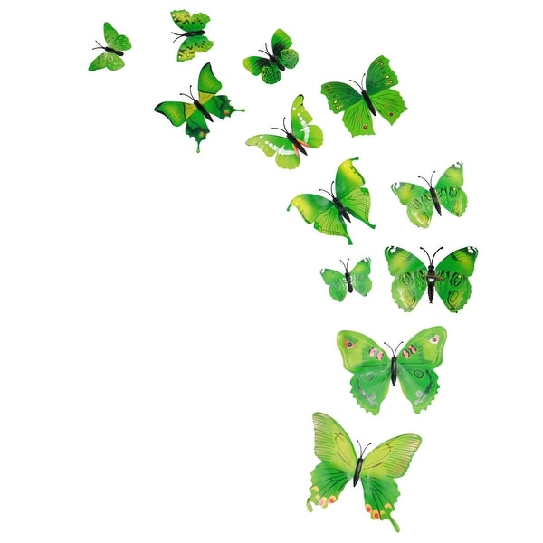 12pcs 3D Butterfly Vivid Decal Sticker with Pin for Wedding Party Decor Green
