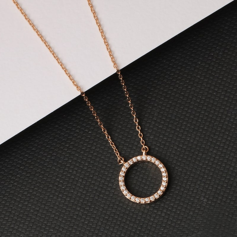 1/10ct Diamond Geometric Pendant Necklace in Silver for Women - Circle - Rose