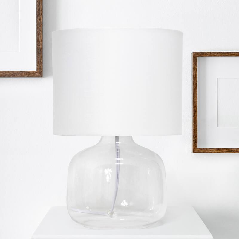 13.75" Modern Round Glass Table Lamp with Fabric Drum Shade for Bedroom or Living Room - 9"L x 9"W x 13.75"H