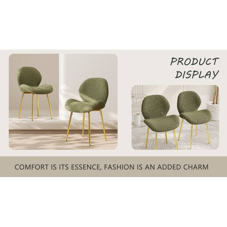 GDFStudio - Calrix Minimalist Teddy Velvet Upholstered Dining Chair Set, Sturdy Golden Metal Legs & Sculpted Backrest, Set of 2