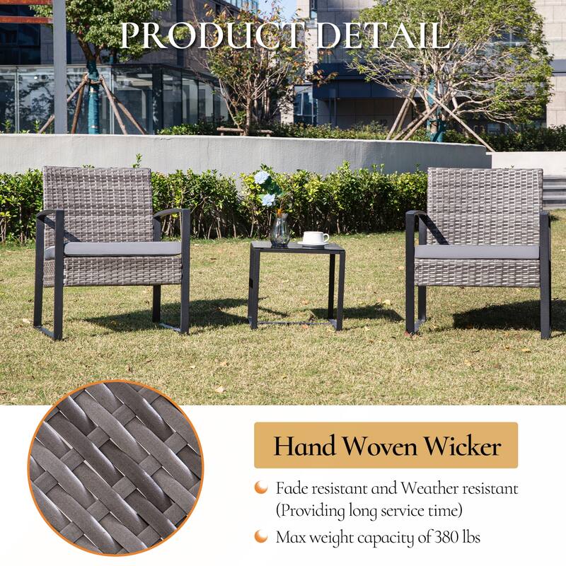 3 Piece Outdoor PE Wicker Furniture Set