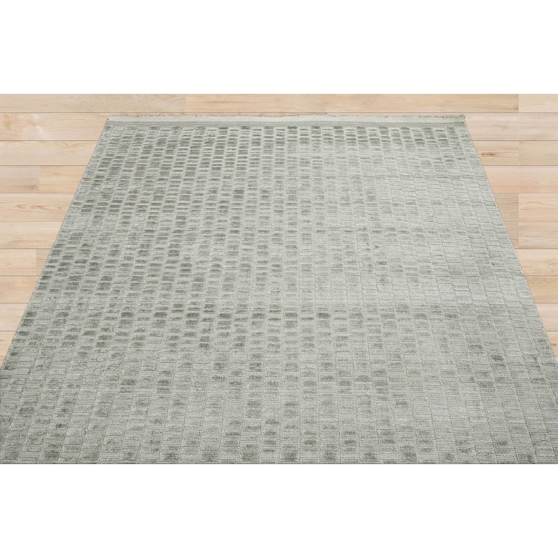 Hand Knotted Textured Tone On Tone Gray Tibetan Wool Modern Area Rug - 5' 11'' x 9' 4''