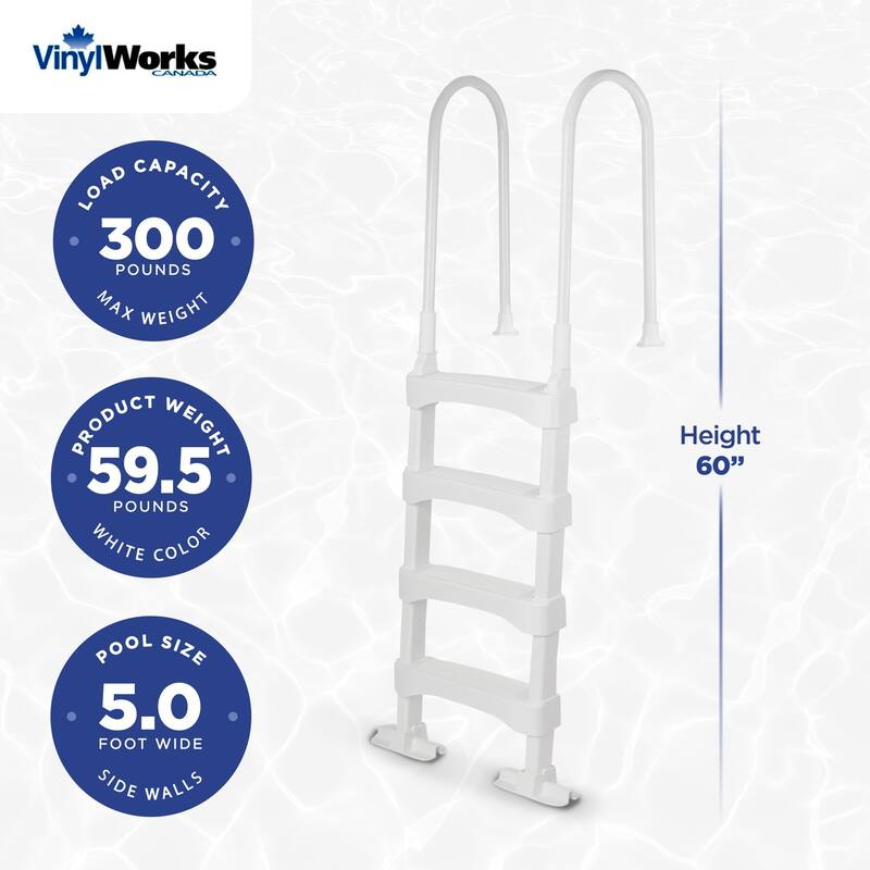 Vinyl Works SLD2 Resin 60 Inch Above Ground Swimming Pool Step Ladder, White - 59.2