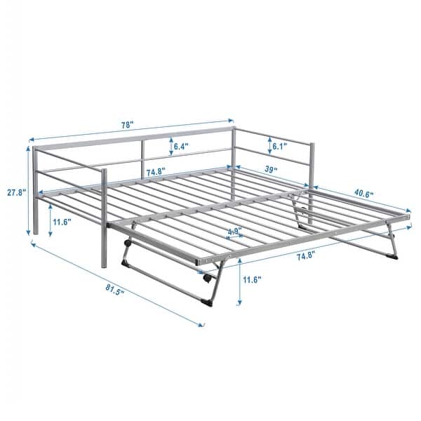 dimension image slide 0 of 2, Twin Size Metal Daybed wAdjustable Trundle,Daybed Frame,Pop Up Trundle