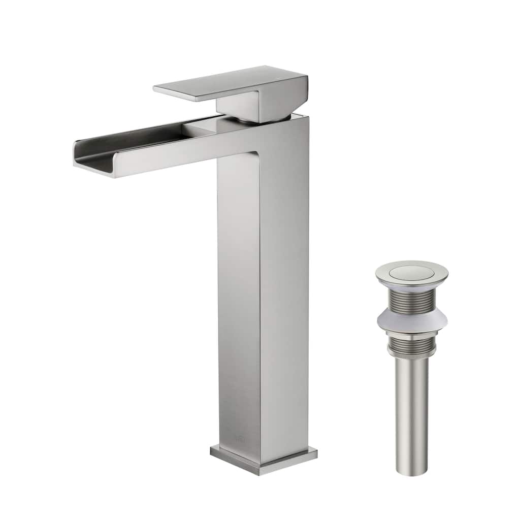 Waterfall Single Handle Bathroom Vessel Sink Faucet with Pop Up Drain