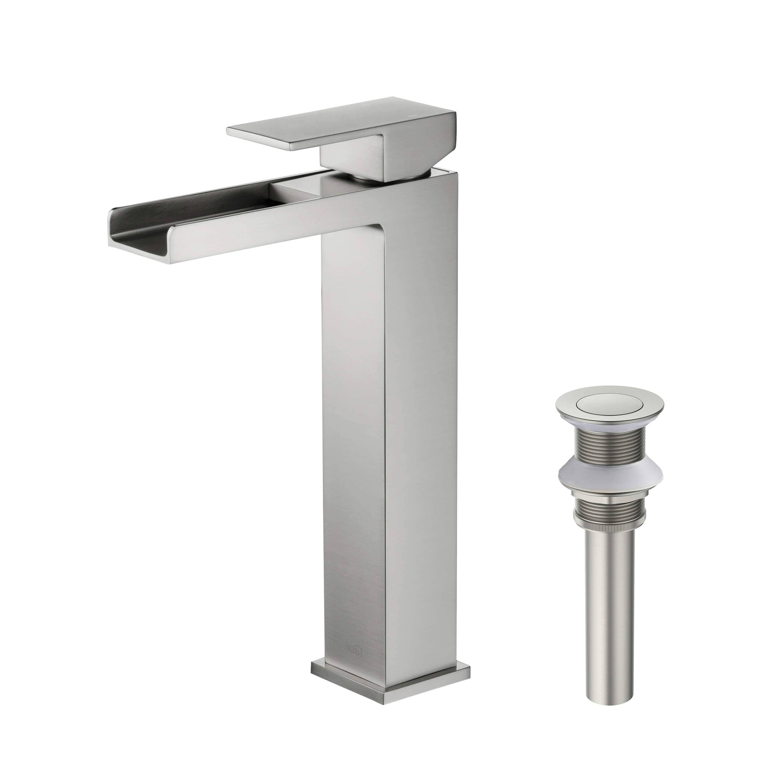 Waterfall Single Handle Bathroom Vessel Sink Faucet with Pop Up Drain