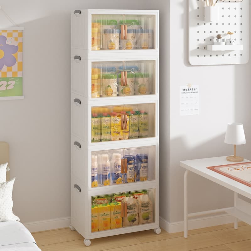 VECELO Storage Bins with Lids, Stackable Storage Bins with Wheels & Folding Plastic Storage Boxes