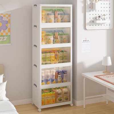 VECELO Storage Bins with Lids, Stackable Storage Bins with Wheels & Folding Plastic Storage Boxes