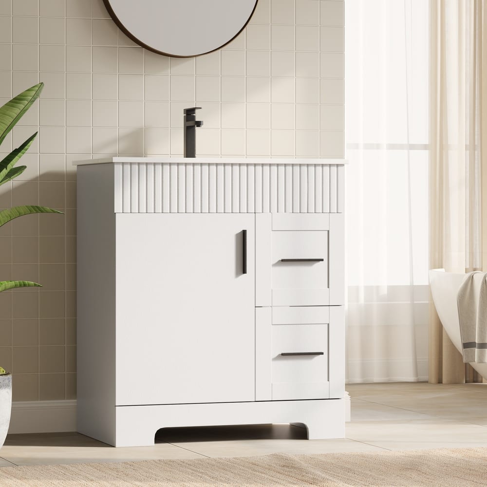 EROMMY Bathroom Vanity with Sink and Faucet, Freestanding Vanity Cabinet with Drawers & Doors, White Ceramic Top