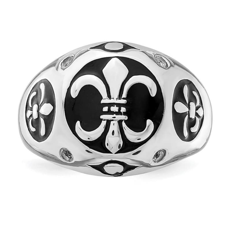 Curata 925 Sterling Silver Open back Polished White Topaz Fleur De Lis Ring